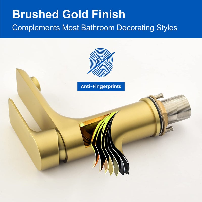 SHAMANDA Brass Bathroom Faucet, Single Handle One Hole Brushed Gold Bathroom Sink Faucet with cUPC Water Supply Lines, LB201-3 - Image 3